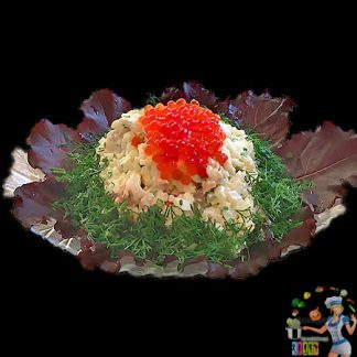 Салат с крабовыми палочками и морской капустой. 53 салат с кальмарами и красной рыбой